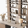 Wooden Desk and Chair Set in Home Office with Bookshelf Books Table Lamp and Vase
