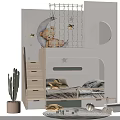 Cozy Children's Bunk Bed With Stairs Round Window Play Net And Toys
