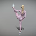 Woman In Pink Sportswear Doing High Leg Lift With White Sneakers