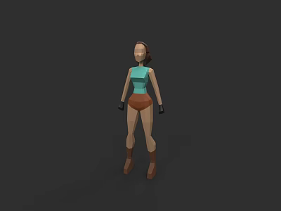 Low Poly Style Female Game And Movie Character With Teal Top Brown Shorts And Boots 3d model