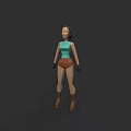 Low Poly Style Female Game And Movie Character With Teal Top Brown Shorts And Boots