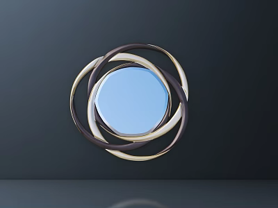 Carved Decorative Art With Multi Colored Rings And Blue Center On Black Background 3d model