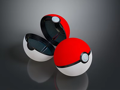 Poké Balls Display Open and Closed States with Red White Black Design and Buttons 3d model