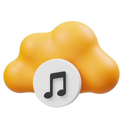 Orange Cloud Shaped Decorative Ornament Set with Round White Center and Music Note 3d model