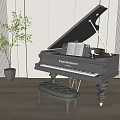 Black Bluthner Grand Piano With Leather Stool Music Sheet And Plant In Light Wooden Interior