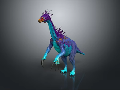 Unique Dinosaur Like Fantasy Creature In Purple Blue With Crest And Long Claws 3d model