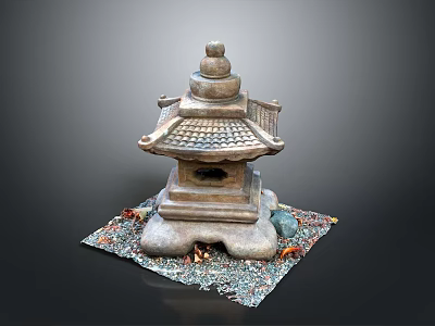 Traditional Style Stone Lantern With Stone Base And Colorful Decorative Fragments 3d model