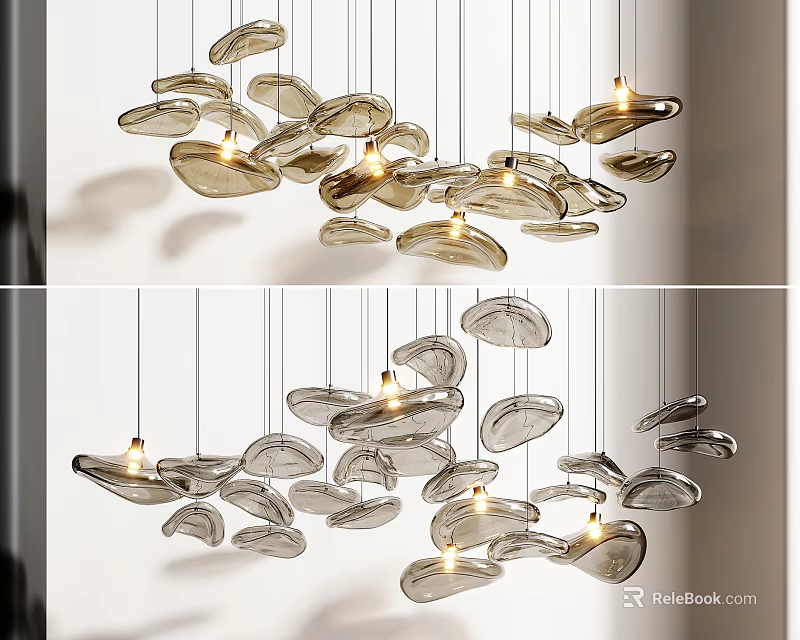 Elegant Modern Floating Glass Pendant Lights With Transparent Cloud Like Design And Hanging Light Effect 3d model 