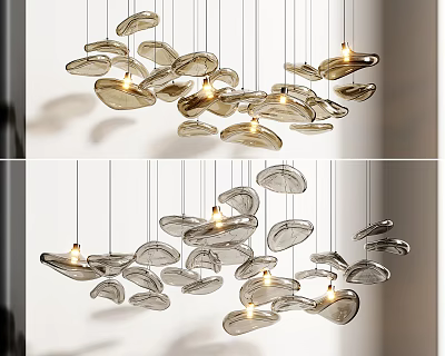 Elegant Modern Floating Glass Pendant Lights With Transparent Cloud Like Design And Hanging Light Effect 3d model