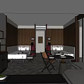 Hotel Guest Room Modern Design With Twin Beds Wooden Decor Sofa And Table Chairs