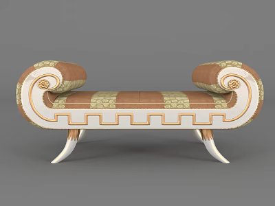 Classic Ottoman With Scroll Armrests Patterned Upholstery And White Decorative Legs 3d model