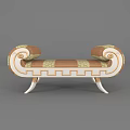Classic Ottoman With Scroll Armrests Patterned Upholstery And White Decorative Legs