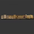Vintage Multi Story Building Complex Architectural Model With Yellow Brown Facades And Textured Ground