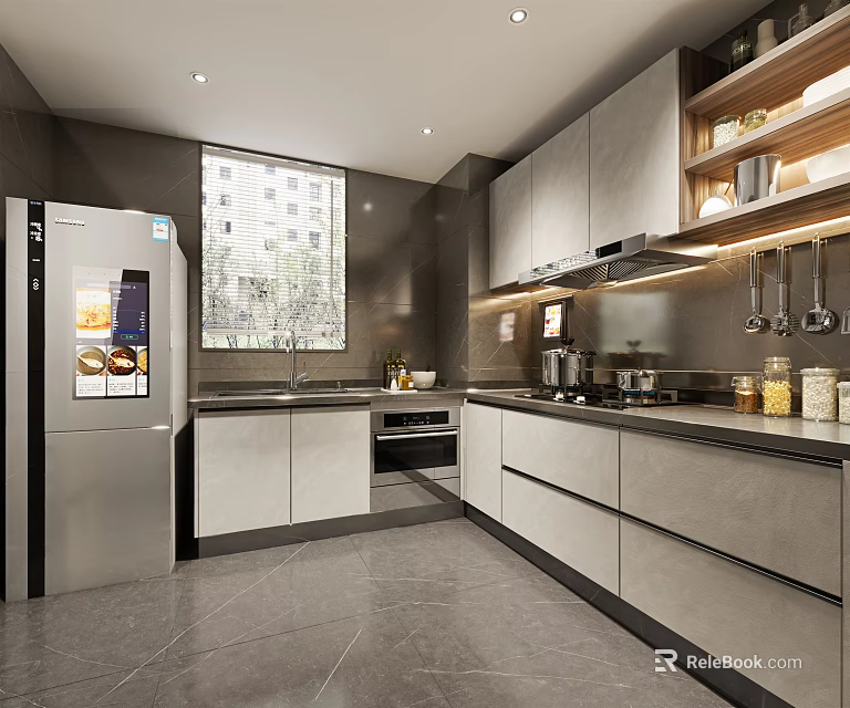 Bright Stylish Modern Kitchen Equipped With Full Set Of Home Appliances And Large Storage Cabinets 3d model 