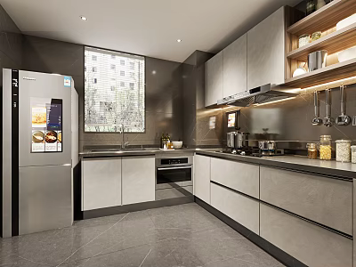 Bright Stylish Modern Kitchen Equipped With Full Set Of Home Appliances And Large Storage Cabinets 3d model