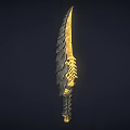 Decorative Weapon Featuring Golden Black Design Skeleton Handle and Sharp Textured Blade 3d model