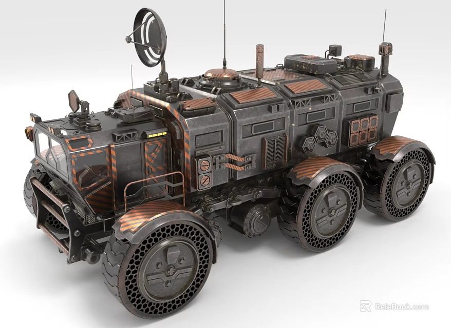 Heavy Duty Industrial Utility Vehicle With Large Wheels Metal Structure And Copper Accents 3d model 