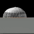 Dome shaped Glamping Lodge with White Metal Frame on Wooden Deck Under Blue Sky and Clouds