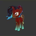 Red Unicorn Pony Character With Brown Teal Mane Yellow Eyes And Teal Hooves