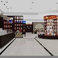 Tobacco and Alcohol Store Interior with Shelves Product Displays and Modern Counter