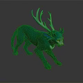 Mythical Green Feline Creature With Antlers Blue Ears And Yellow Spots