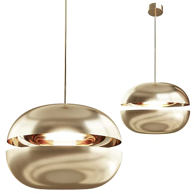 Elegant Modern Gold Metallic Pendant Lights With Spherical Design For Living Room 3d model