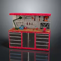 Red Utility Workbench Desk With Tools Lamp Drawers And Cabinets