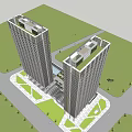 Modern High Rise Residential Building With Green Vertical Gardens And Community Plaza