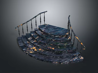 Elegant Black Marble Staircase With Golden Veins And Black Handrail 3d model