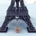 Eiffel Tower Shaped Wine Bottle And Glass Holder With Decorative Design And Liquid