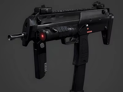 Modern Black Submachine Gun With Red Light Muzzle Tactical Grip And Picatinny Rail 3d model