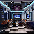 Modern KTV Interior With Leather Sofas Large LED Screens And Geometric Decorations 3d model
