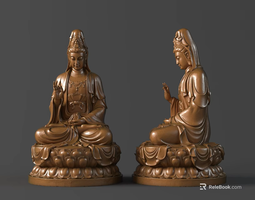 Traditional Seated Guanyin Bronze Sculpture With Intricate Details And Lotus Base 3d model 