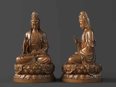 Traditional Seated Guanyin Bronze Sculpture With Intricate Details And Lotus Base 3d model