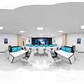 Modern Monitoring Room Interior Design With Workstations And Display Screens Layout