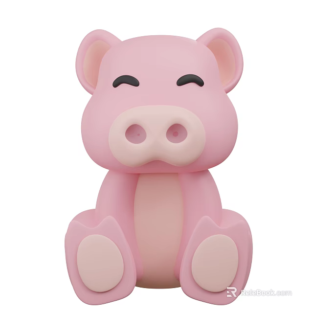 Cute Pink Pig Doll Sitting with Closed Eyes and Round Nose 3d model 