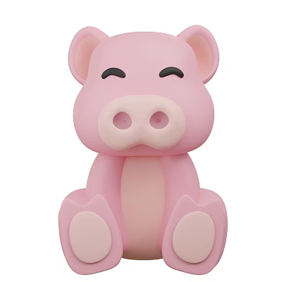 Cute Pink Pig Doll Sitting with Closed Eyes and Round Nose 3d model