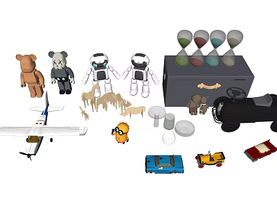 Assorted Kids Play Toys Including Bear Astronauts Airplane And Car Models 3d model