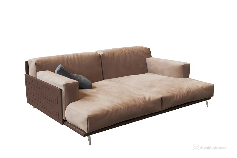 Beige Fabric Double Sofa With Grey Cushion And Metal Legs Modern Design 3d model 