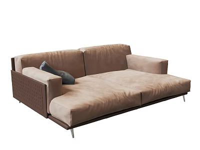 Beige Fabric Double Sofa With Grey Cushion And Metal Legs Modern Design 3d model