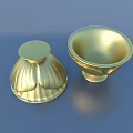 Stylish Decorative Ornament Set with Golden Bowl and Patterned Earthenware Pot 3d model