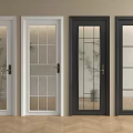 Stylish Swing Doors with White and Dark Frames Featuring Decorative Glass Patterns for Modern Interior 3d model