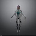 Futuristic Sci Fi Character With Purple Ears And Silver Blue Metallic Suit