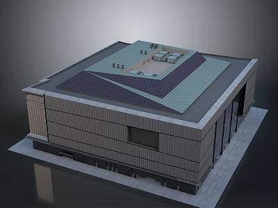 Modern Building Exterior Design With Flat Roof Gray Facade And Large Windows 3d model