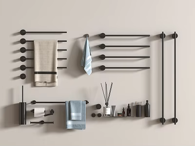 Bathroom Cabinet Rack Black Metal With Towel Bars Aromatherapy Bottles And Toiletries For Modern Organization 3d model