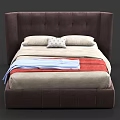 Dark Brown Tufted Upholstered Double Bed With Bed Sheets Blankets And Pillows 3d model