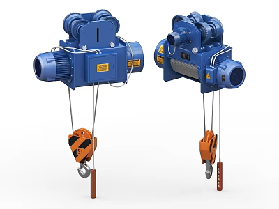 Blue Industrial Electric Hoists Motor Driven Lifting Equipment With Steel Cable And Hooks 3d model