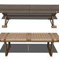 Two Styles Wooden Frame Footstool Featuring Brown Cushion And Woven Surface