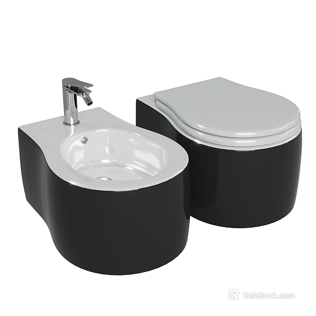 Modern Black Toilet Design With Attached Washbasin And Sleek Glossy Finish 3d model 