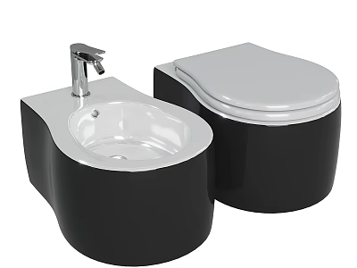 Modern Black Toilet Design With Attached Washbasin And Sleek Glossy Finish 3d model